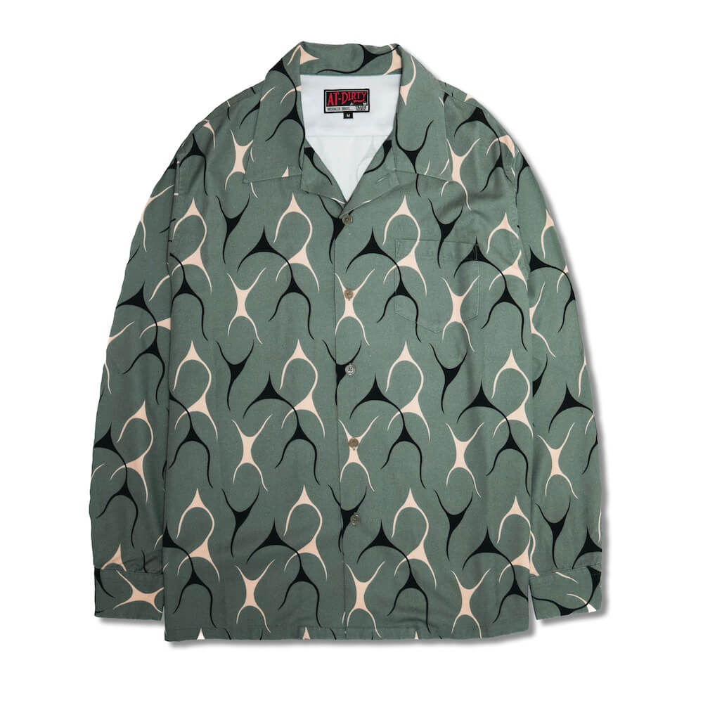 AT-DIRTY/ATD FLAMES L/S SHIRT (BLUE GREEN)