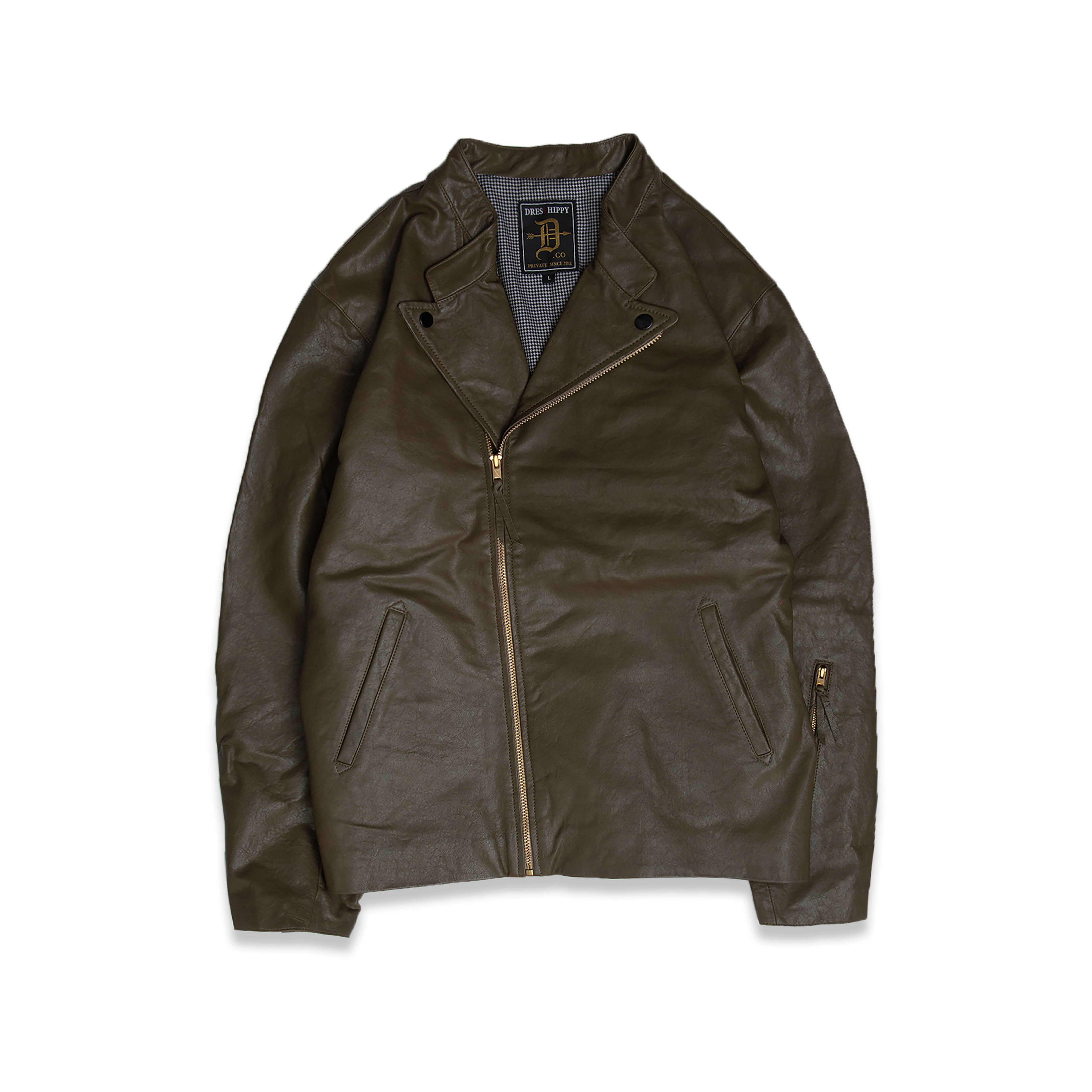 DRESS HIPPY/DH-RIDERS LEATHER JACKET (OLIVE)