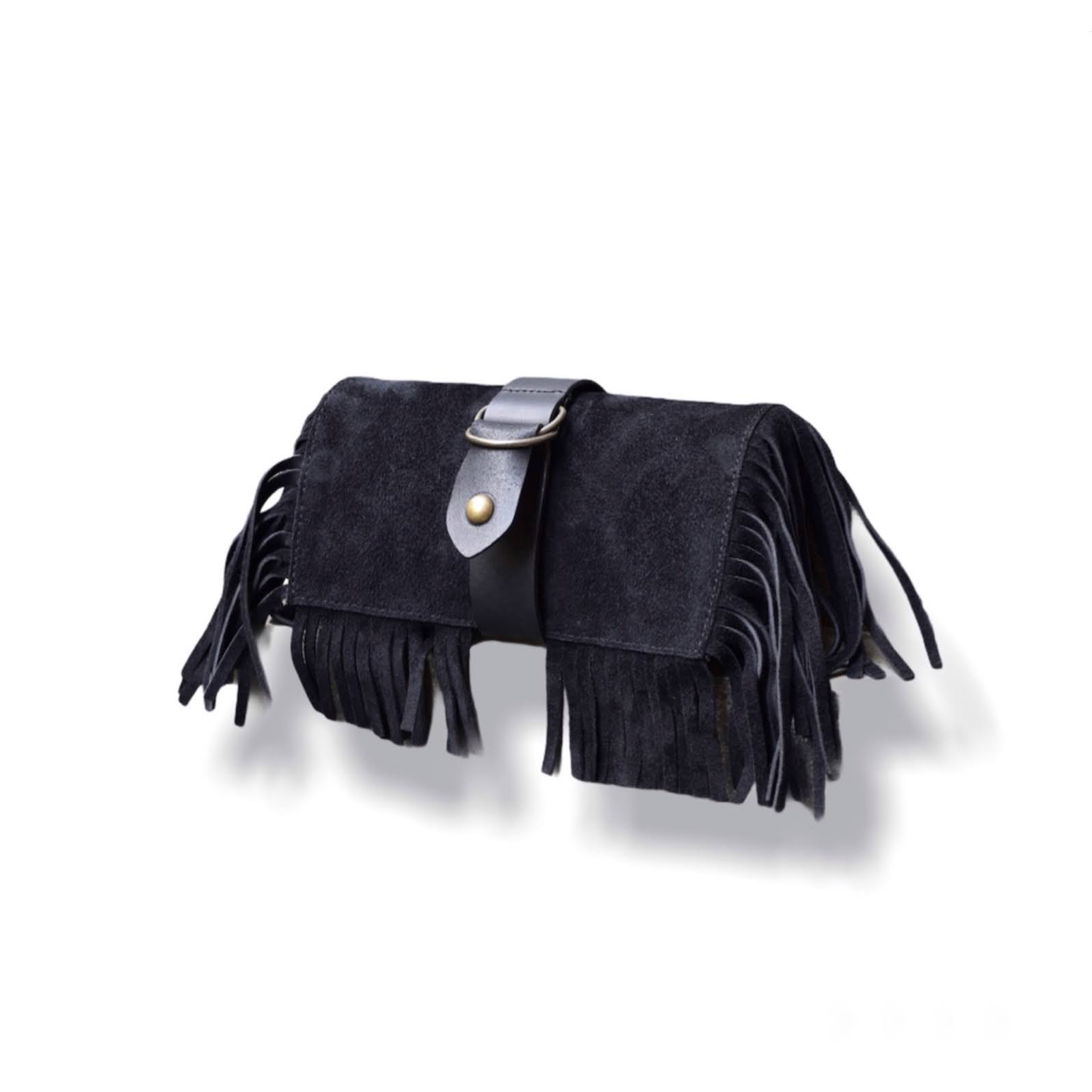 CREEK MOTORCYCLE×AT-DIRTY/LEATHER FRINGE TOOL BAG (BLACK)