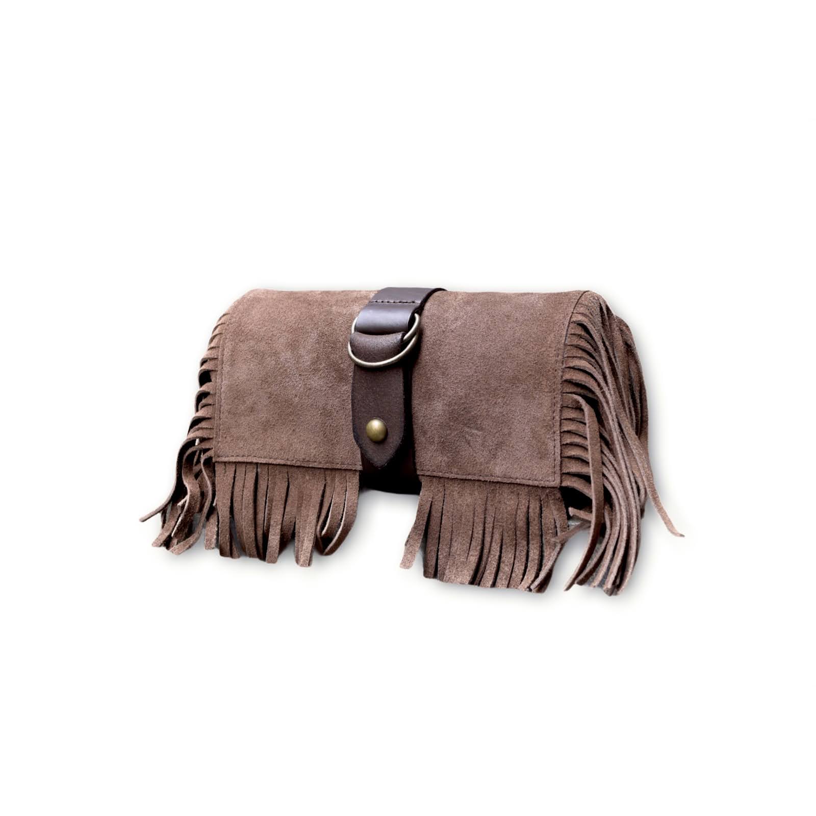 CREEK MOTORCYCLE×AT-DIRTY/LEATHER FRINGE TOOL BAG (BROWN)