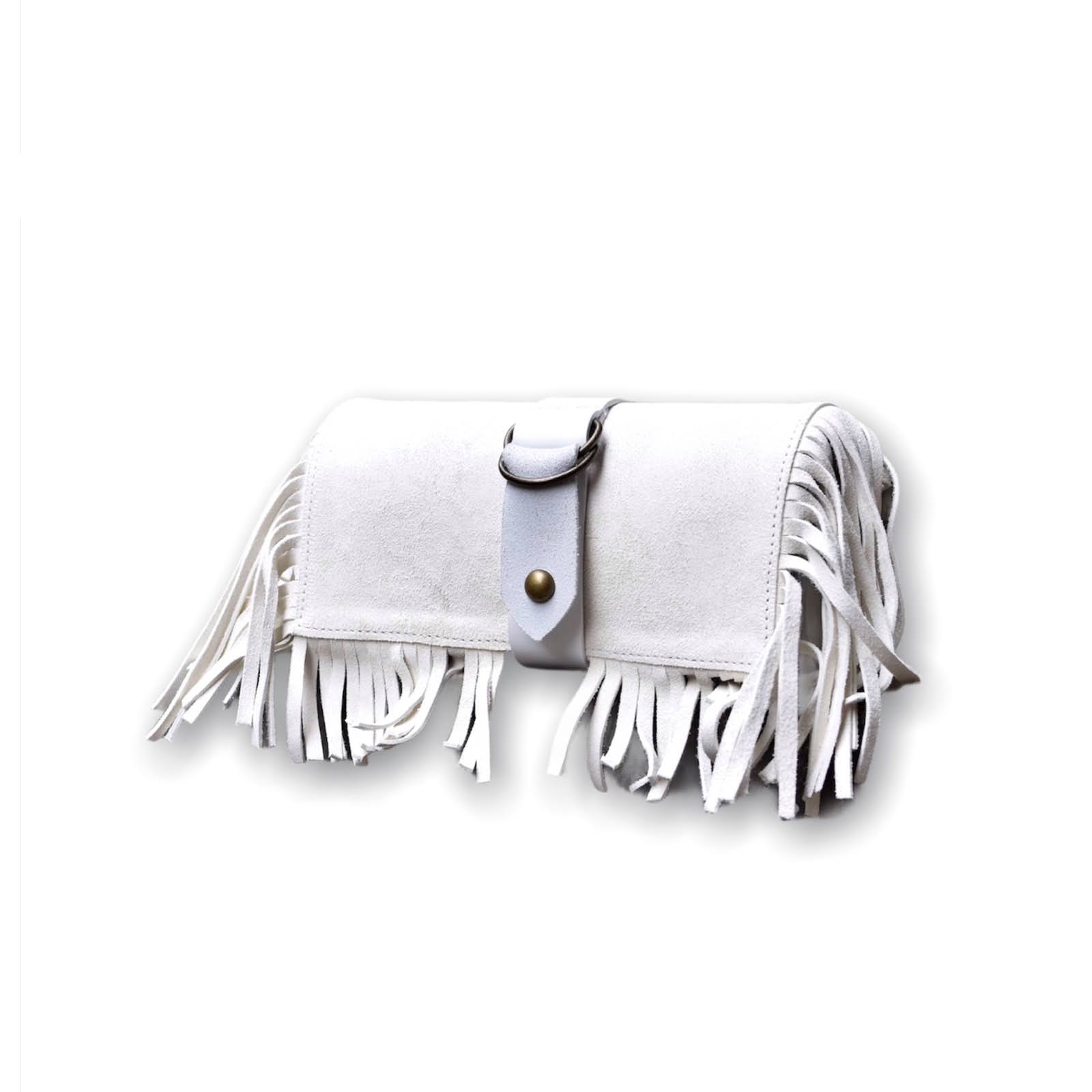 CREEK MOTORCYCLE×AT-DIRTY/LEATHER FRINGE TOOL BAG (IVORY)