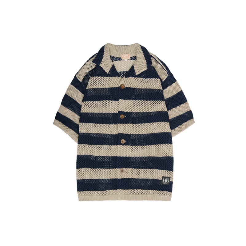 DRESS HIPPY/MEMPHIS BORDER KNIT SHIRT (NAVY)