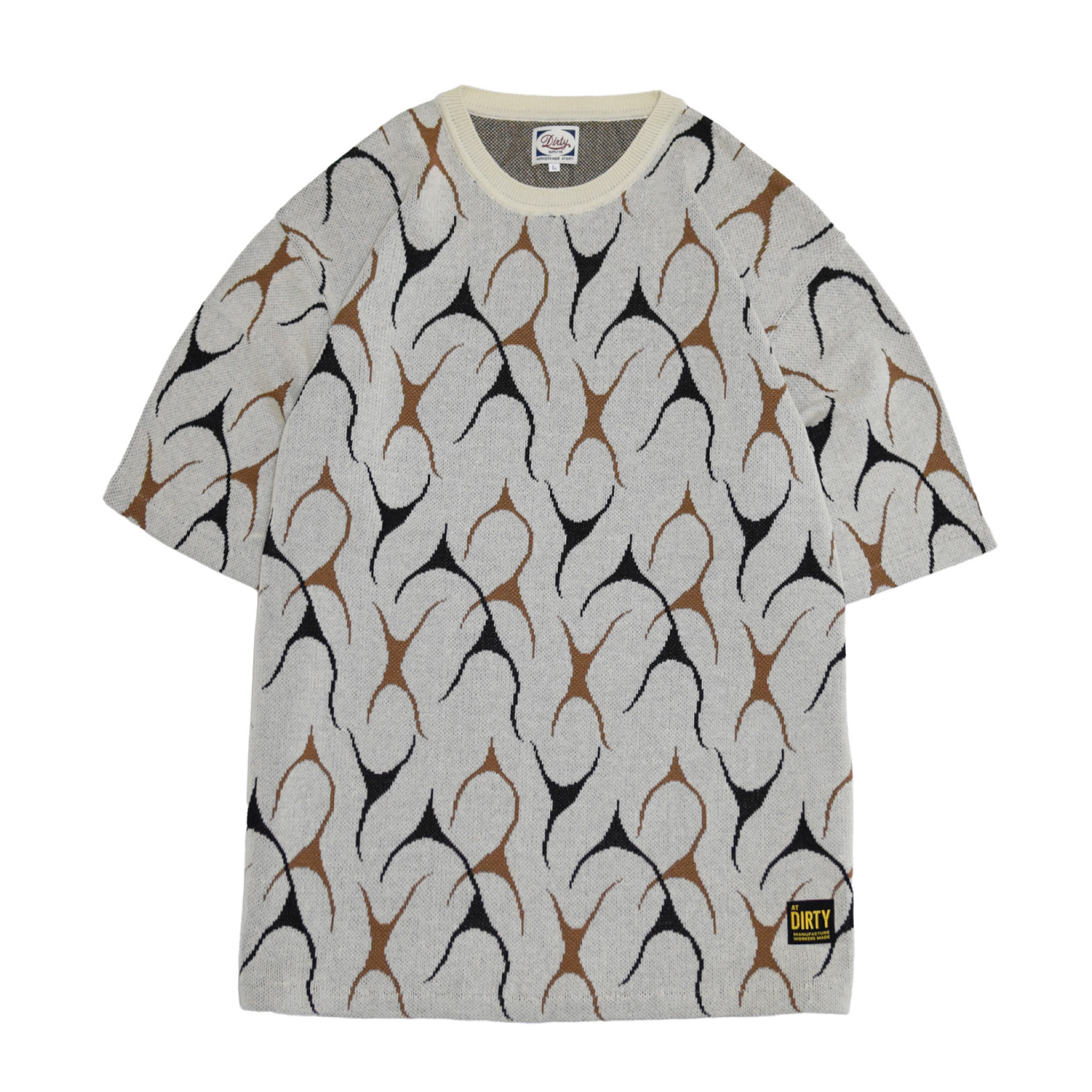 AT-DIRTY/FLAMES JACQUARD S/S TEE (BEIGE)