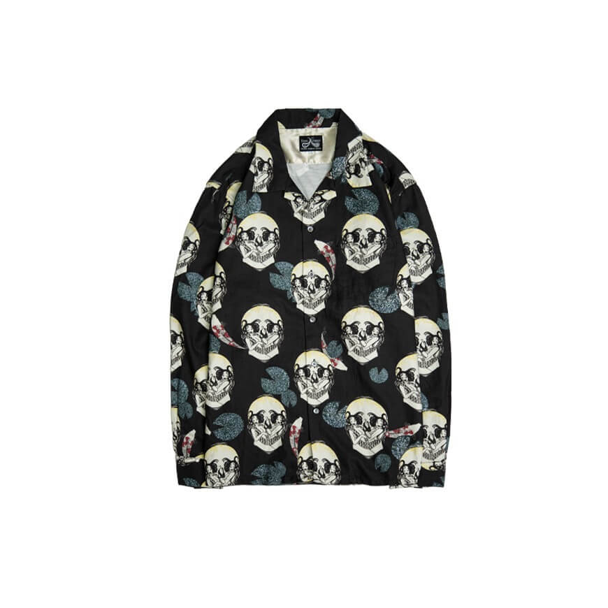 DRESS HIPPY/FACE TWO SKULL L/S SHIRT (BLACK)