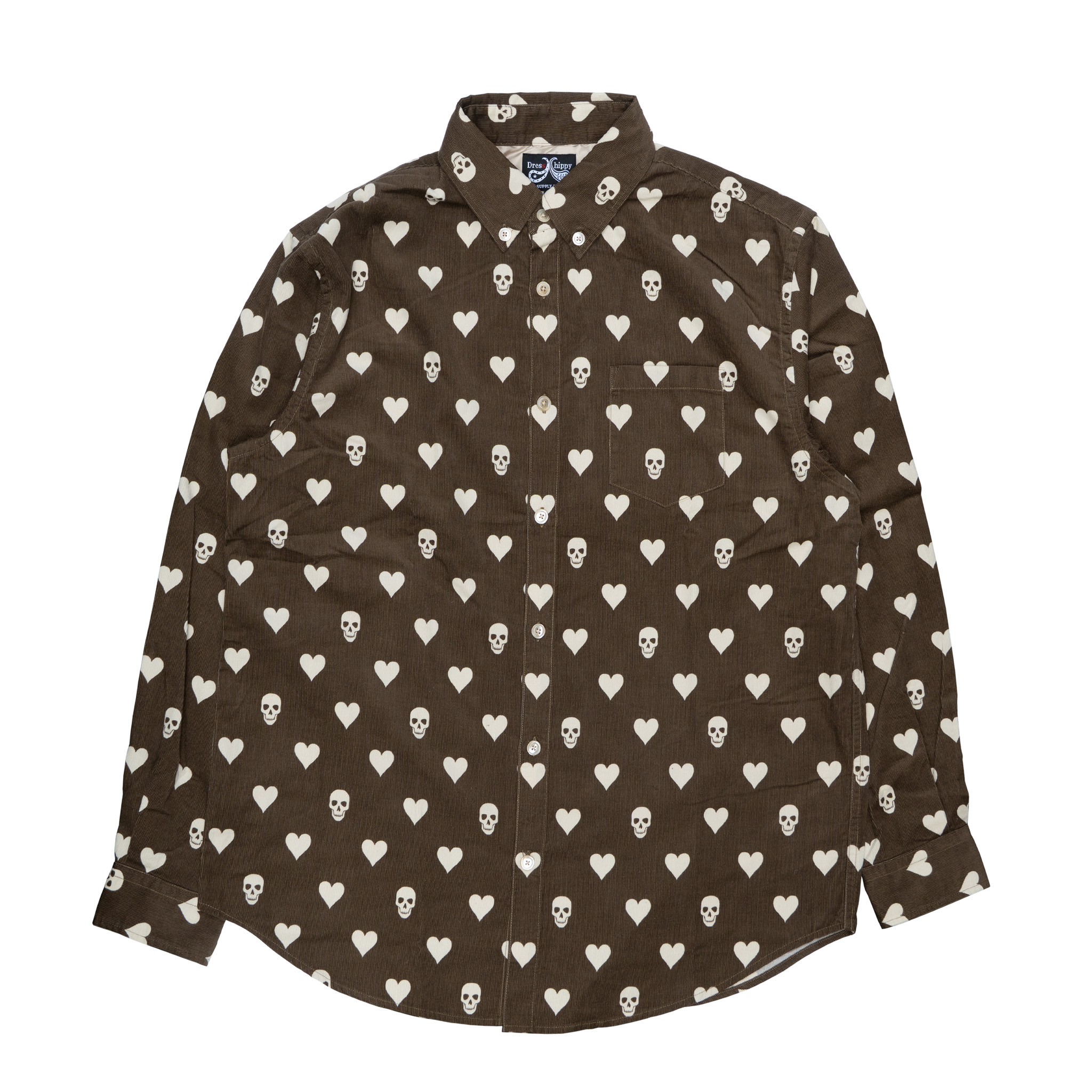 DRESS HIPPY/HEART & SKULL L/S SHIRT (BROWN)
