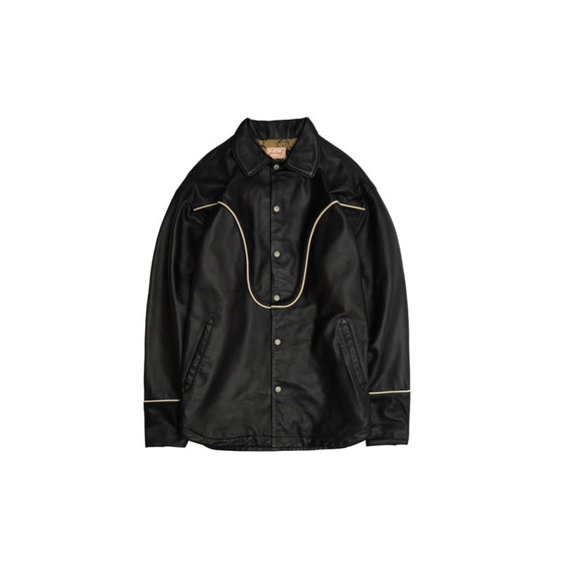 DRESS HIPPY/WOOD STOCK LEATHER JACKET (BLACK × WHITE)